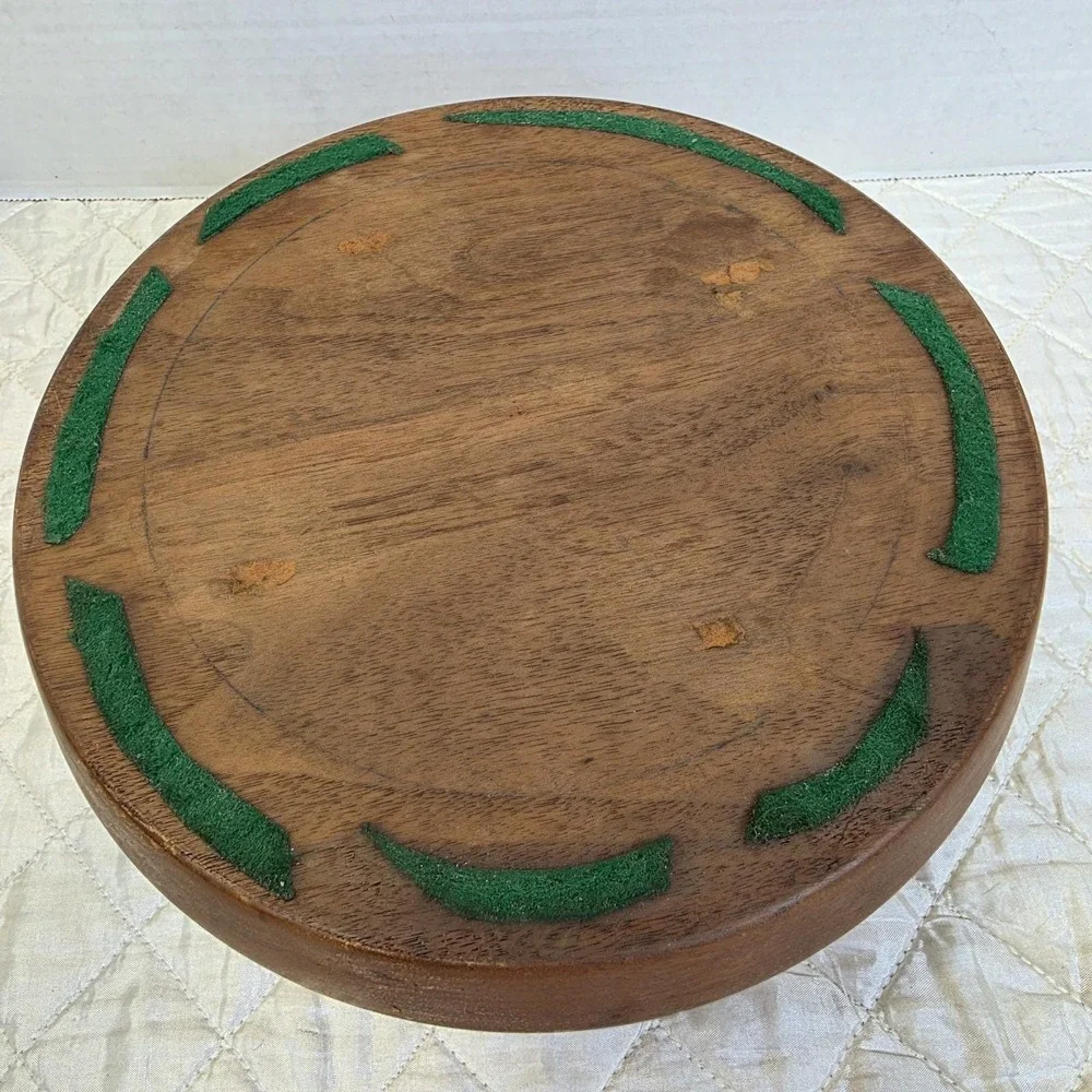 Vintage MCM Handmade Wooden Bowl 2 Tone Horizontal Stripes Maple Walnut Catchall